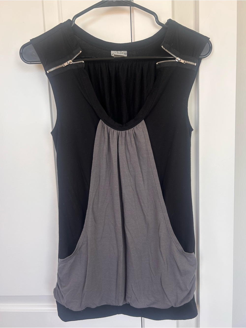 Daytrip Black Tank with Gray Front Drape and Zipper Details